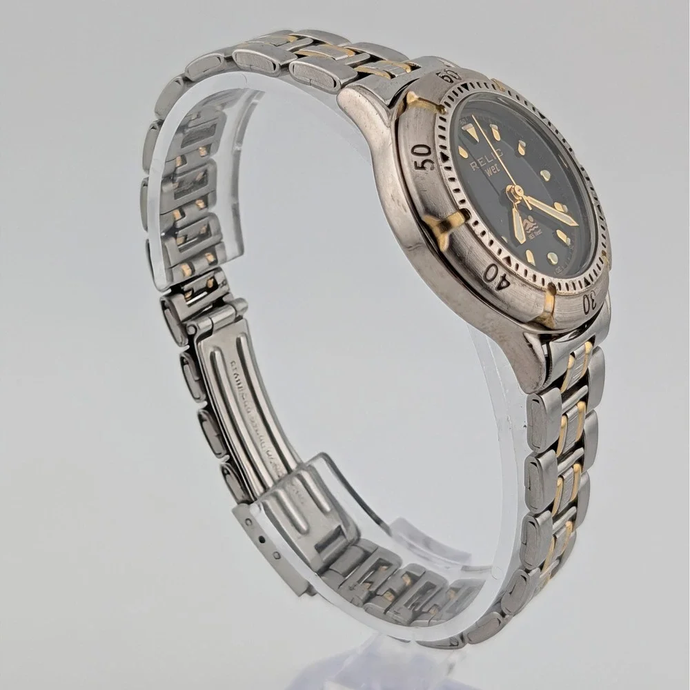 Relic Wet Diver Style Quartz Women's Watch Two Tone Rotating Bezel Black Dial‎